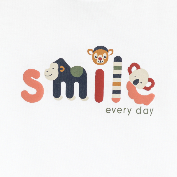 تيشيرت برسمة حيوانات باللون الأبيض للأولاد الصغار